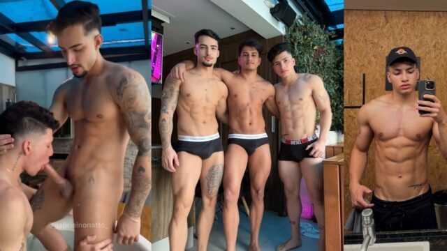 Ryan Silveira, Gabriel Nonatto e Guilherme Silva fazendo sexo na banheira de hidromassagem.